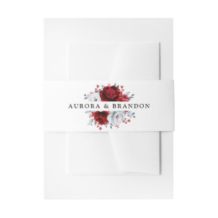 Bandeau De Faire-part Mariage Floral Métallisé Rouge Royal Blanc Argent