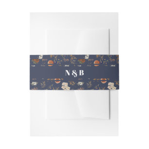 Bandeau De Faire-part Mariage floral Monogram Blue Rust