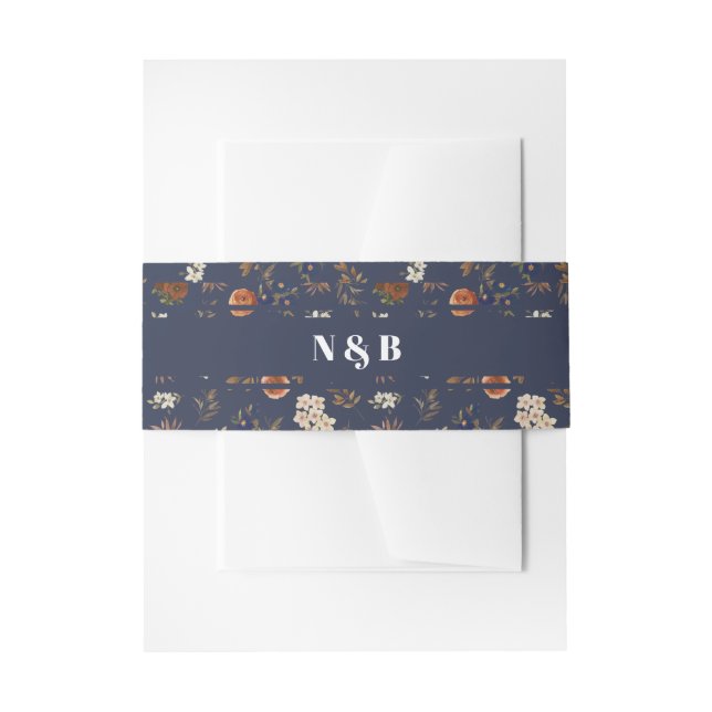 Bandeau De Faire-part Mariage floral Monogram Blue Rust (Devant example)