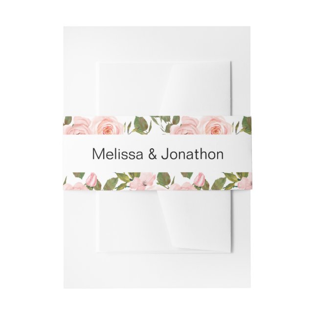 Bandeau De Faire-part Mariage Floral Roses Rose Pâle (Devant example)