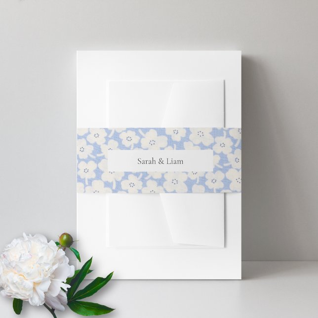 Bandeau De Faire-part Mariage Floral tendance bleu & blanc Nom personnal (Créateur téléchargé)