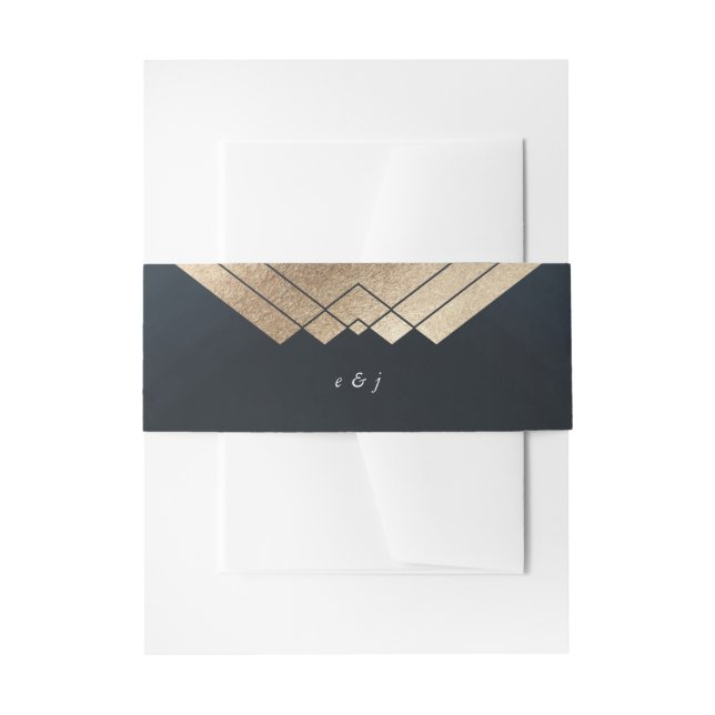 Bandeau De Faire-part Mariage Géométrique Dark Navy Gold Gatsby (Devant example)