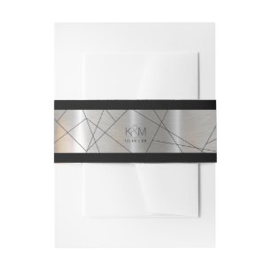 Bandeau De Faire-part Mariage géométrique métallique Argent/Noir ID648