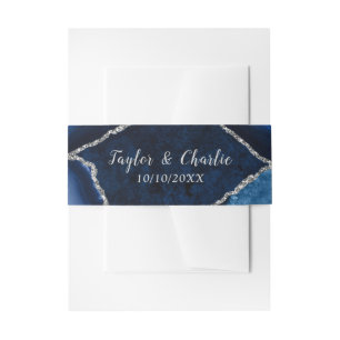 Bandeau De Faire-part Mariage marbre bleu marine et marbre argenté