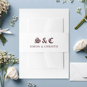 Bandeau De Faire-part Mariage Minimaliste Rétro Vintage Bordeaux Blanc