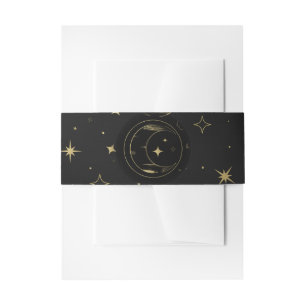 Bandeau De Faire-part Mariage moderne céleste lune étoiles noir et or