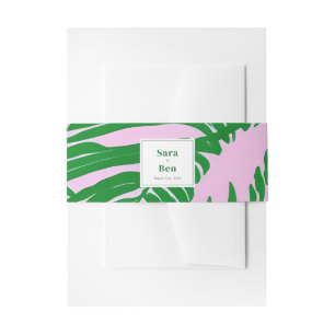 Bandeau De Faire-part Mariage moderne rose + palmier vert