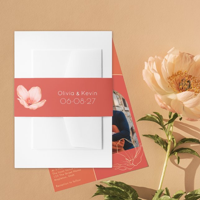 Bandeau De Faire-part Mariage moderne rouge pamplemousse gras (Créateur téléchargé)