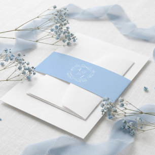 Bandeau De Faire-part Mariage Monogramme Crête Florale Ruban Bleu Vintag