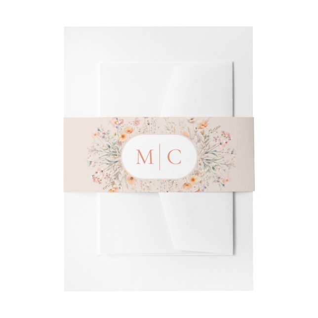Bandeau De Faire-part Mariage Monogramme Fleur sauvage Boho (Devant example)