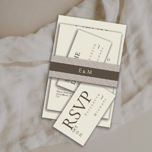 Bandeau De Faire-part Mariage Monogramme Ivoire Motif Arabesque Café