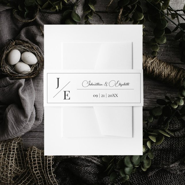 Bandeau De Faire-part Mariage monogramme minimal | BLANCHE (Minimalist Monogram Wedding Invitation Belly Band | White)