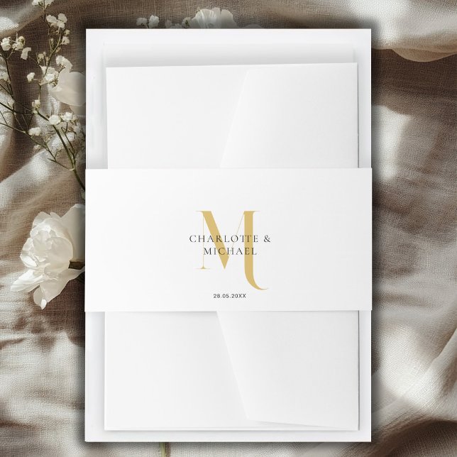 Bandeau De Faire-part Mariage monogramme simple, élégant (Simple, elegant, monogram wedding invitation belly band with your name and date.)