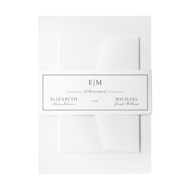Bandeau De Faire-part Mariage noir Monogramme de script classique (Devant example)