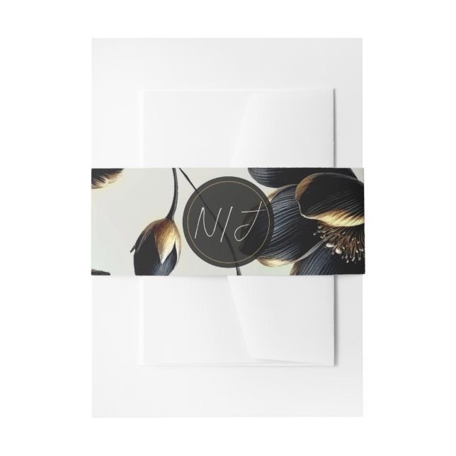 Bandeau De Faire-part Mariage noir & or Floral Greige (Devant example)