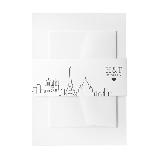 Bandeau De Faire-part Mariage Paris, France | Monogramme stylisé Skyline (Devant example)