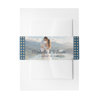 Bandeau De Faire-part Mariage personnalisé Gold & Blue Polka Dot