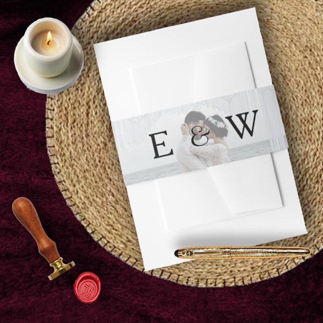 Bandeau De Faire-part Mariage photo simple et élégant (Simple Elegant Monogram Photo Wedding Invitation Belly Band)