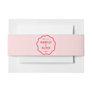 Bandeau De Faire-part Mariage rétro brillant rouge rose brillant