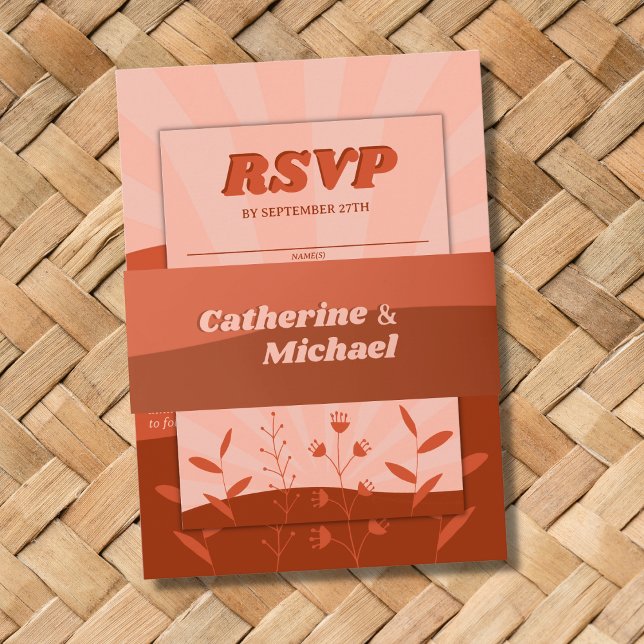 Bandeau De Faire-part Mariage Retro Super Terracotta & Orange Boho (Créateur téléchargé)