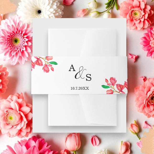 Bandeau De Faire-part Mariage Rose Blanc Floral Invitation Bande Belly (Créateur téléchargé)