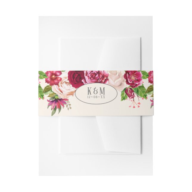 Bandeau De Faire-part Mariage rose de Bourgogne/Crème ID584 (Devant example)