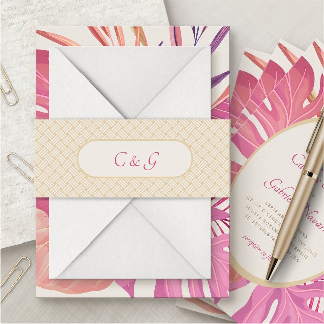 Bandeau De Faire-part Mariage rose de plage tropical (Créateur téléchargé)