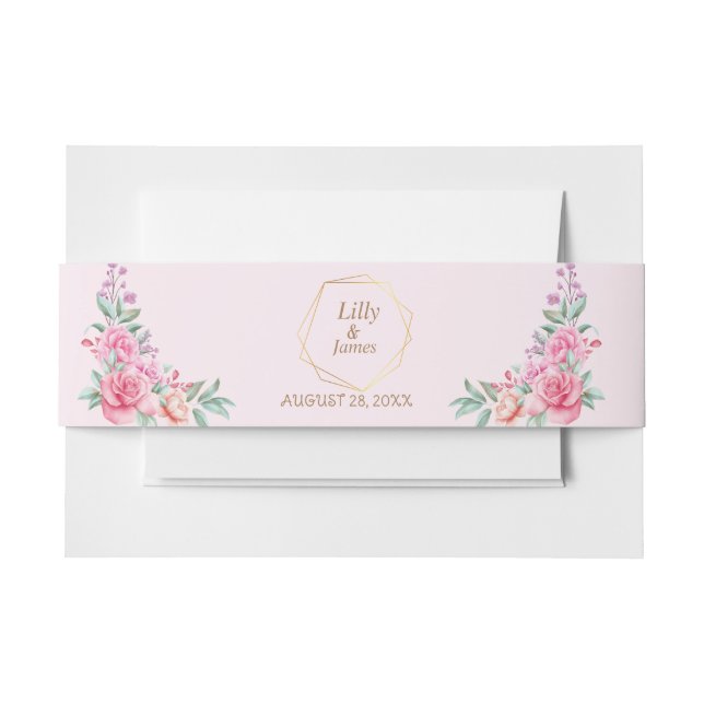 Bandeau De Faire-part Mariage rose floral (Devant Example)