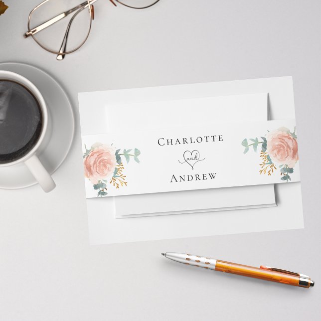 Bandeau De Faire-part mariage rose or fleuri eucalyptus vert (Créateur téléchargé)