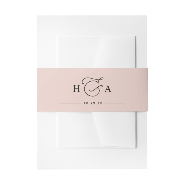 Bandeau De Faire-part Mariage simple Monogramme rose Rose poussiéreux (Devant example)