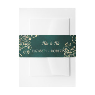 Bandeau De Faire-part Mariage Vert Émeraude Tourbillons Dorés