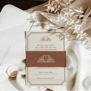 Bandeau De Faire-part Mariage vintage classique Monogram Brown & Ecru