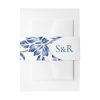 Bandeau De Faire-part Mariage Vintage Élégant Fleurs Bleues