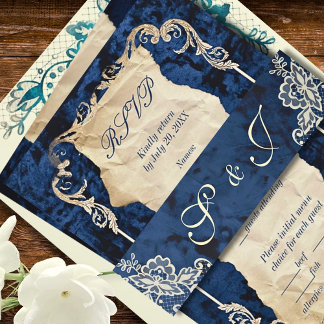 Bandeau De Faire-part Marine Blue Vintage dentelle Élégant Mariage roman