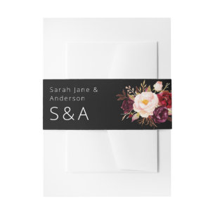 Bandeau De Faire-part Marsala de Bourgogne et Flore rose - Noir