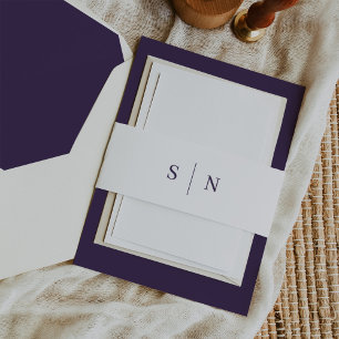 Bandeau De Faire-part Minimal et chic   Monogramme blanc et violet