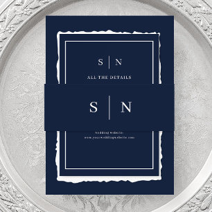 Bandeau De Faire-part Minimal et chic   Monogramme bleu foncé de la mari