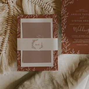 Bandeau De Faire-part Minimal Leaf   Boho Cream Monogram Wedding