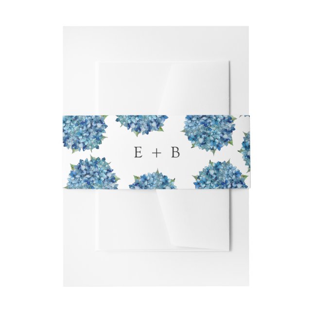 Bandeau De Faire-part Modern Elegant Blue Hydrangeas Wedding Monogram (Devant example)
