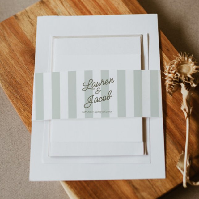 Bandeau De Faire-part Modern Minimalist Sage Green Stripes Wedding (Créateur téléchargé)