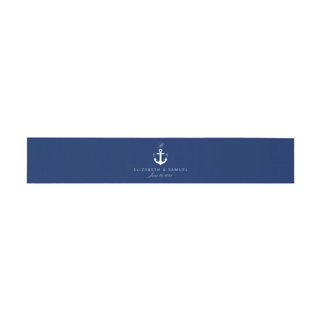 Bandeau De Faire-part Monogram Blue Ancre nautique Elégant Bandes ventre (Plat)