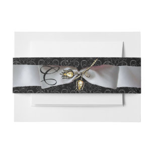 Bandeau De Faire-part Monogramme blanc de ruban de damassé de noir de
