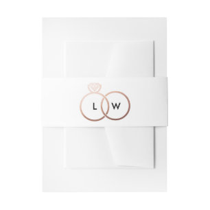 Bandeau De Faire-part Monogramme d'anneau de Mariage or Rose simple