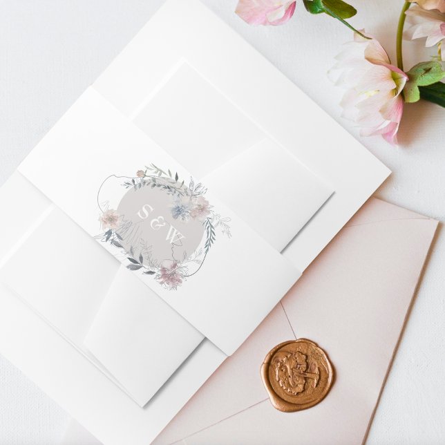 Bandeau De Faire-part Monogramme d'aquarelle romantique à couronne flora (Créateur téléchargé)