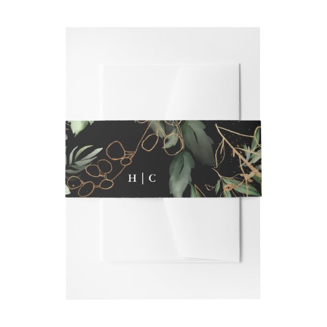 Bandeau De Faire-part Monogramme de Botanique d'Eucalyptus d'Or Noir Pre (Devant example)