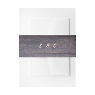 Bandeau De Faire-part Monogramme de grain de bois foncé mariage rustique