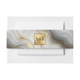 Bandeau De Faire-part Monogramme Faux Mariage marbré or, gris et blanc