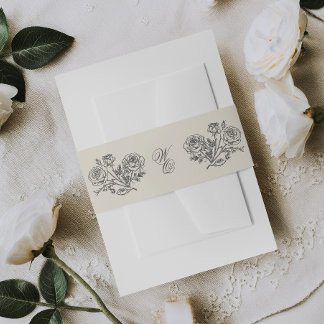 Bandeau De Faire-part Monogramme gris classique Mariage de fleurs offici