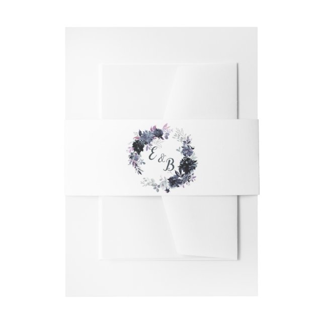 Bandeau De Faire-part Monogramme Mariage de couronne bleu marine florale (Devant example)