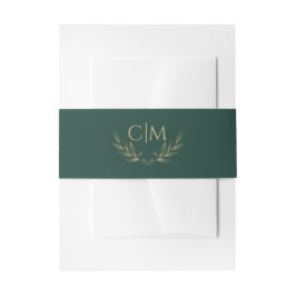 Bandeau De Faire-part Monogramme Mariage Emerald Green Gold Leaf